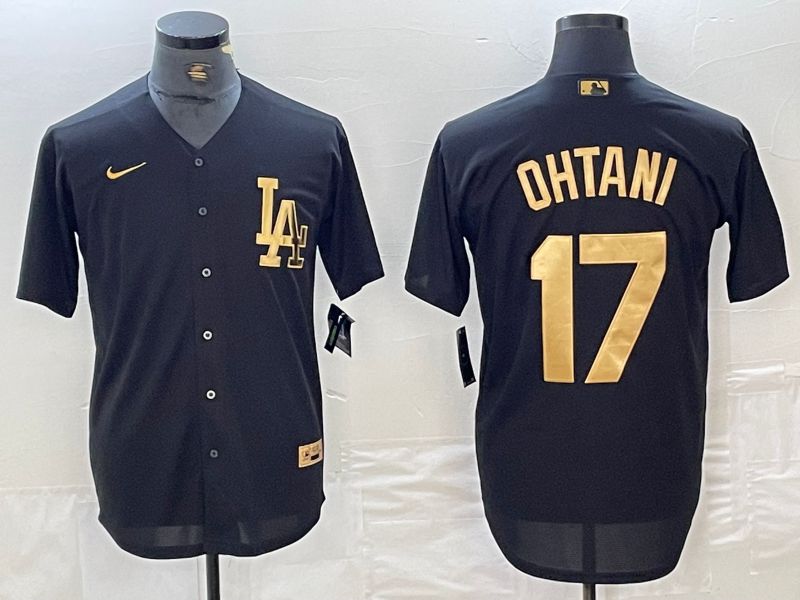 Men Los Angeles Dodgers 17 Ohtani Black gold 4 th generation Nike 2024 MLB Jersey style 1